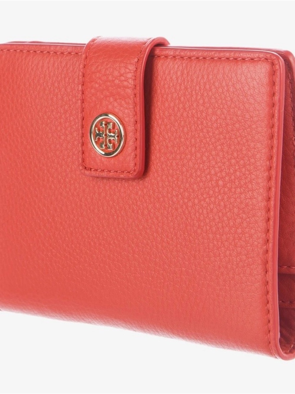 Tory Burch Orange Pebbled Leather Snap Passport Wallet